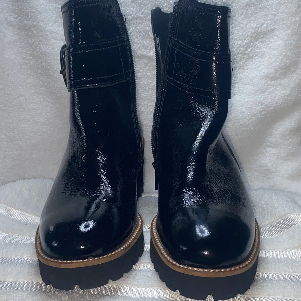 Paul Green Black Patent Lug Sole Ankle Boots